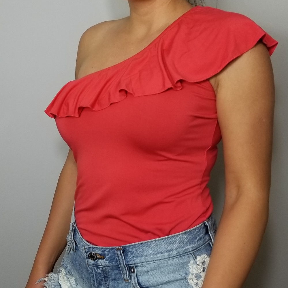 Philosophy One Shoulder Ruffle Bodysuit Top
